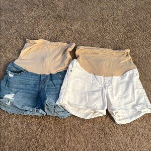 Indigo Blue Denim and White Maternity Shorts